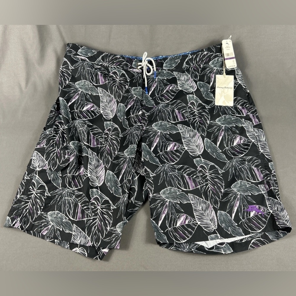 Tommy Bahama Swim Trunks Baja Bonita Cove Print 2XLT Black Polyester